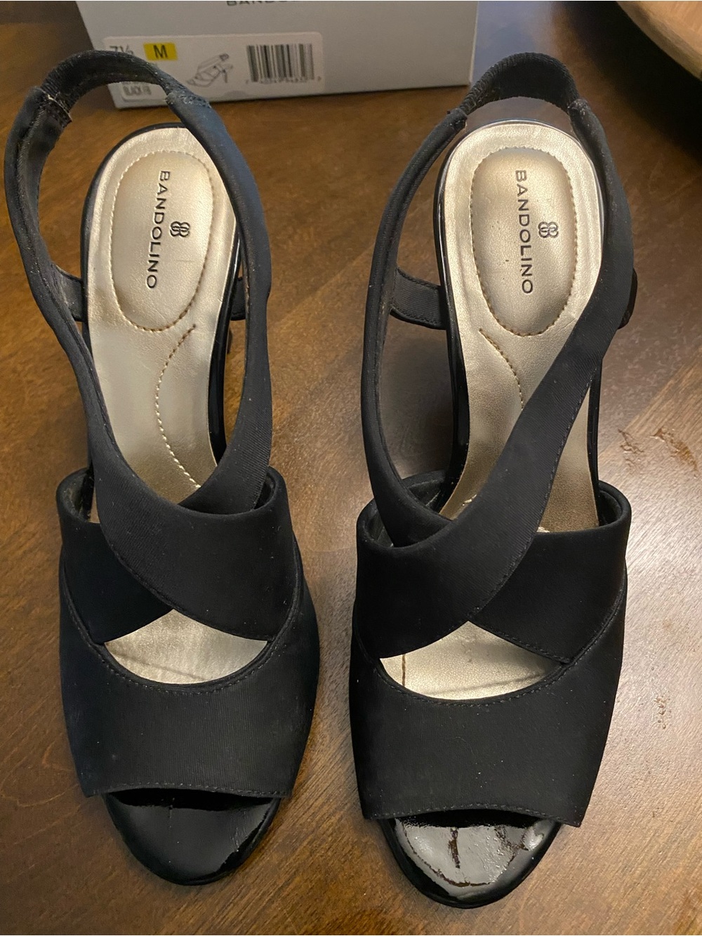 Bandolino Black Open-Toe Crisscross Slingback Heels